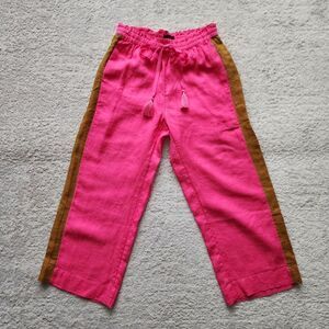 J. Crew Hot Pink Linen Wide Leg Pull On Drawstring Crop Pants Size XS